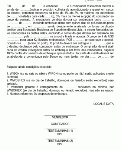 Modelo de Contrato de Compra e Venda de Produto Agrícola com Acondicionamento a Granel para Fins de Importação