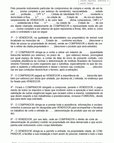 Modelo de Contrato de Compra e Venda de Produto de Extração Vegetal Madeira entre Pessoa Física e Pessoa Jurídica