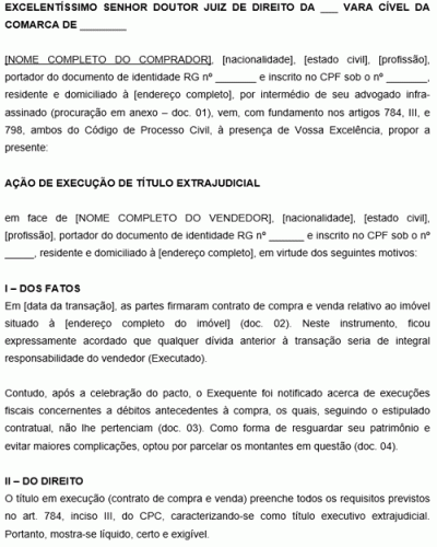 Modelo de Ação de Execução de Título Extrajudicial por Débitos Fiscais de Imóvel