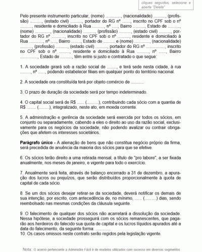 Modelo de Contrato de Sociedade Empresária em Nome Coletivo Cujo Objeto Social Consiste no Comércio de Mercadorias