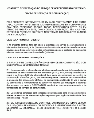 Modelo Contrato Prestação de Serviço de Gerenciamento e Intermediação de Comunicação