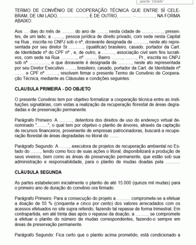 Modelo de Contrato de Convênio de Cooperação Técnica