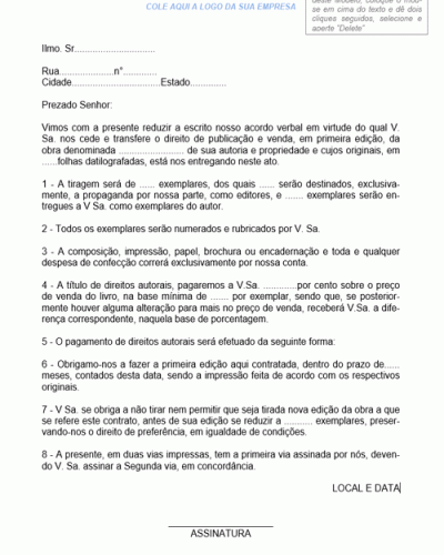 Modelo de Carta de Direitos Autorais