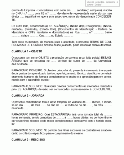 Modelo de Contrato de Estágio Estudantil com Recebimento de Bolsa Auxílio