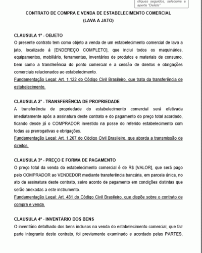 Modelo de Contrato de compra e venda de estabelecimento comercial Lava a Jato