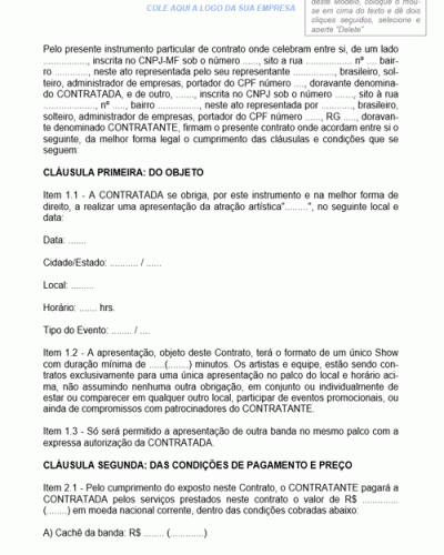 Modelo de Contrato de Evento Artístico