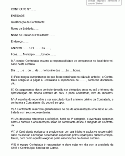 Modelo de Contrato de Serviços Artísticos entre Empresa Patrocinadora de Eventos e Equipe de Músicos