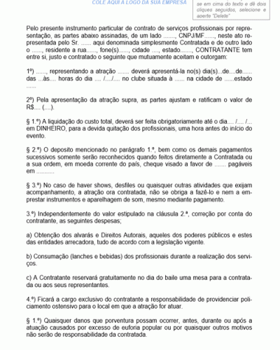 Modelo de Contrato de Serviços Artísticos Referentes a Apresentação Musical em Evento Cultural