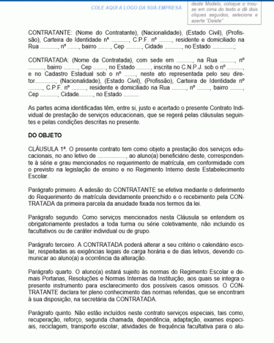 Modelo de Contrato de Serviços Educacionais Mediante Pagamento de Anuidade pelo Contratante