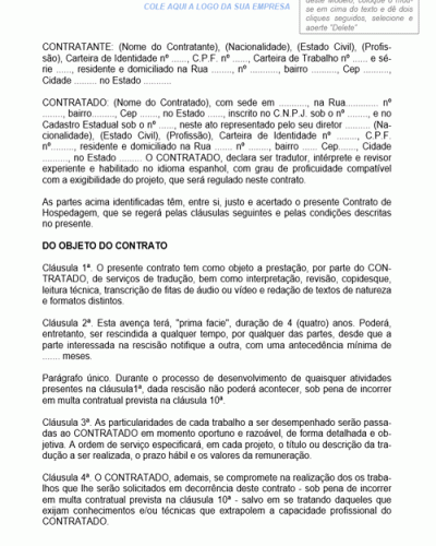 Modelo de Contrato de Tradução e Edição no Idioma Espanhol sem Vínculo Empregatício