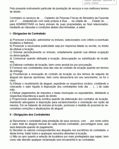 Modelo de Contrato de Administração de Imóvel com a Finalidade Específica de Promover a Locação