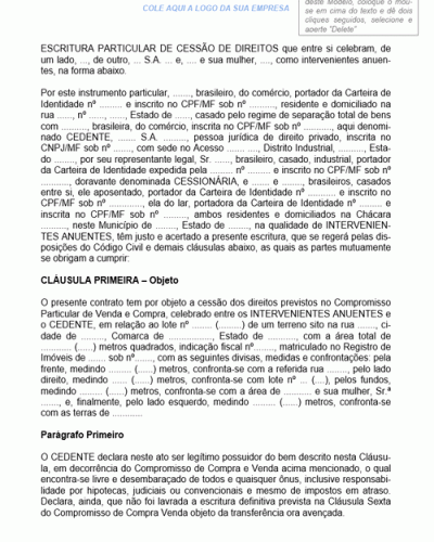 Modelo de Contrato de Cessão de Direitos Oriundos de Contrato de Compromisso de Compra e Venda de Imóvel