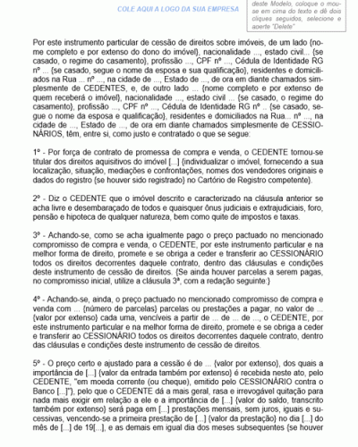 Modelo de Contrato de Cessão de Direitos sobre Bens Imóveis