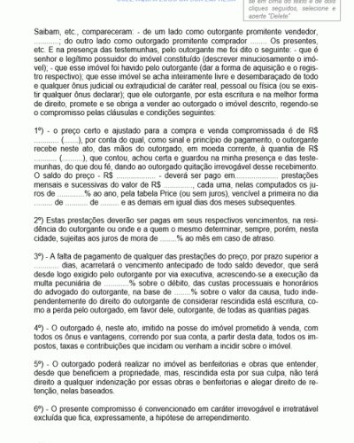 Modelo de Contrato de Compra e Venda de Imóvel Residencial Por Meio de Escritura Pública