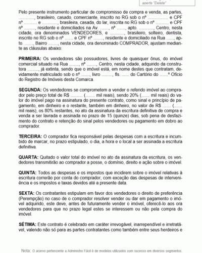 Modelo de Contrato de Compra e Venda de Imóvel com Arras e com o Pagamento do Valor Restante no Ato da Escritura Definitiva em Cartório