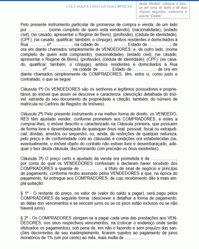 Modelo de Contrato de Compra e Venda de Imóvel Cujo Pagamento Será Parcelado Através de Nota Promissória