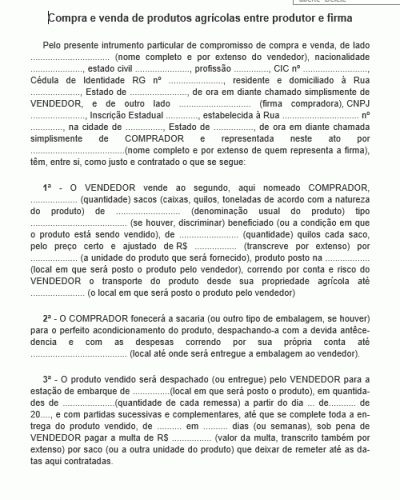 Modelo de Contrato de Compra e venda de produtos agrícolas entre produtor e empresa - Firma