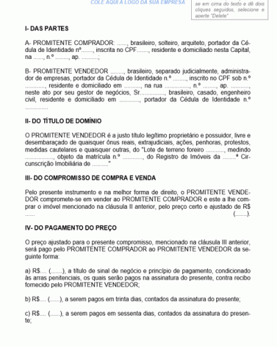 Modelo de Contrato de Compra e Venda de Terreno Foreiro