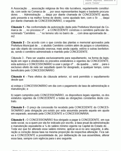 Modelo de Contrato de Concessão de Jazigo