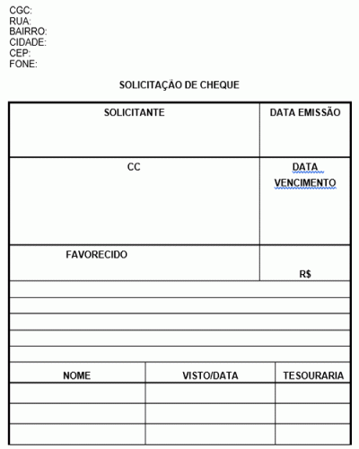 Modelo de Ordem Solicitação de Cheques