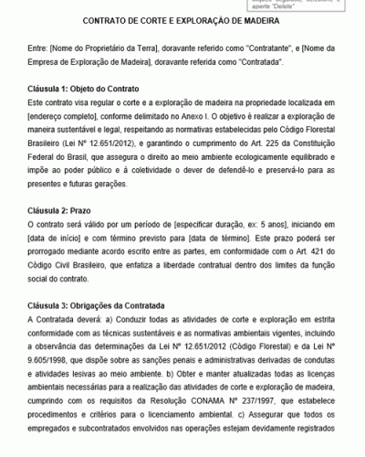 Modelo de Contrato de Corte e Exploração de Madeira