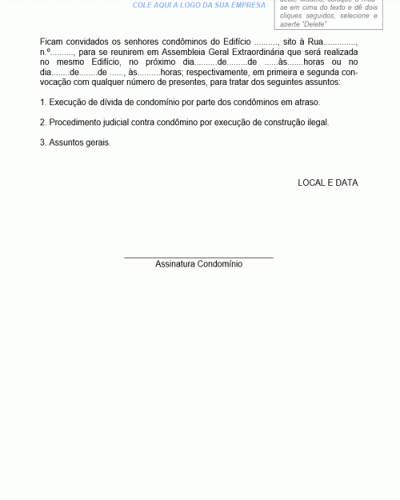 Modelo de Convocação de Condôminos