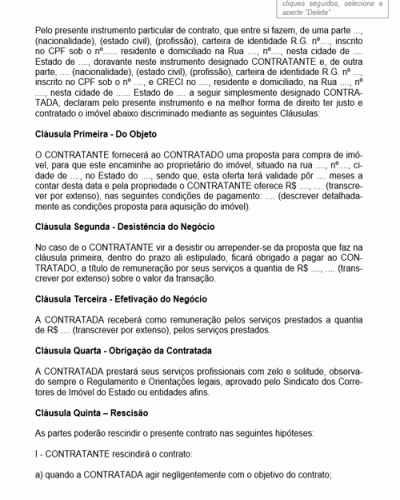 Modelo de Contrato de Corretagem Imobiliária para Promoção de Venda de Imóvel