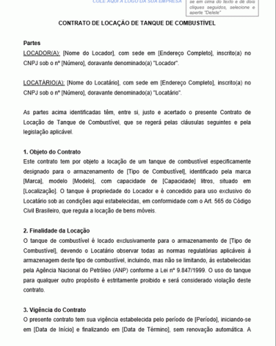 Modelo de Contrato de Locação de Tanque de Combustível