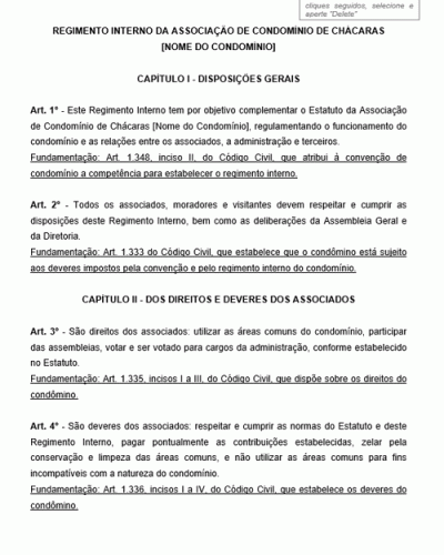 Modelo de Regimento Interno da Associação de Condomínio de Chácaras