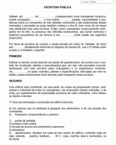 Modelo de Contrato de Incorporação de Prédio de Apartamentos Residenciais