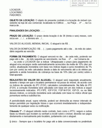 Modelo de Contrato de Locação de Imóvel com Fins Comerciais