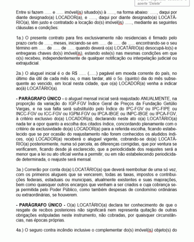 Modelo de Contrato de Locação de Imóvel com Fins não Residencial