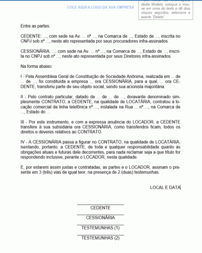 Modelo de Contrato de Locação de Imóvel Comercial Originalmente Realizado entre a Cedente e Locador