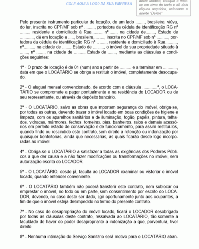 Modelo de Contrato de Locação de Imóvel Residencial por Prazo Determinado