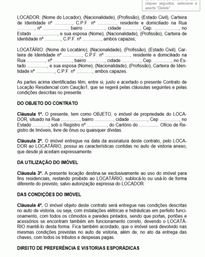 Modelo de Contrato de Locação de Imóvel Residencial por Prazo Determinado com Ajuste de Caução Referente a Três Meses de Aluguel