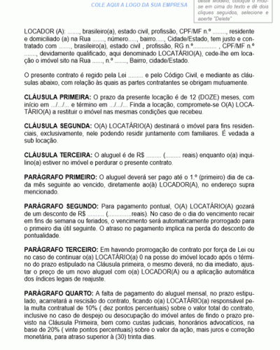 Modelo de Contrato de Locação de Imóvel Residencial por Tempo Determinado Estipulações Vedando a Sublocação