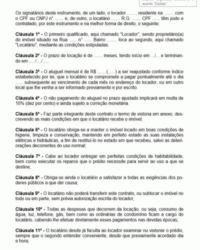 Modelo de Contrato de Locação de Imóvel Residencial com Respeito as Normas do Código de Defesa do Consumidor