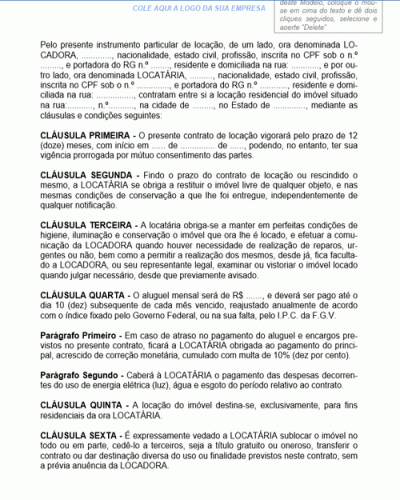 Modelo de Contrato de Locação de Imóvel Residencial Realizado entre Pessoas Físicas com a Dispensa de Fiador