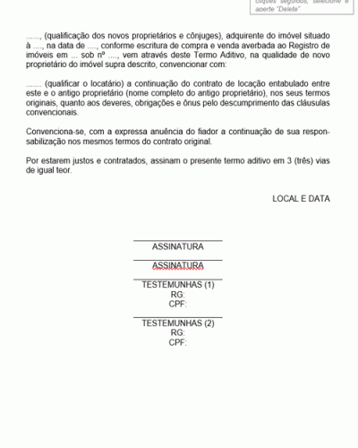 Modelo de Contrato de Mudança de Proprietário