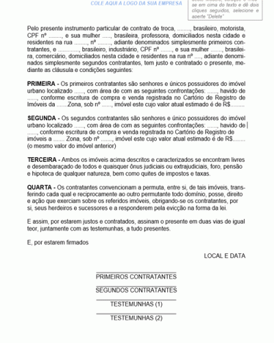 Modelo de Contrato de Permuta de Imóveis Urbanos