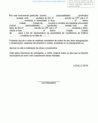 Modelo de Procuração de Representação em Assembleia