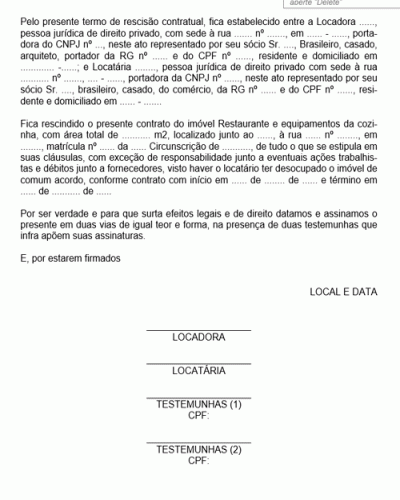 Modelo de Termo de Rescisão de Contrato de Locação