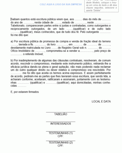 Modelo de Contrato de Rescisão de Compra e Venda de Terreno