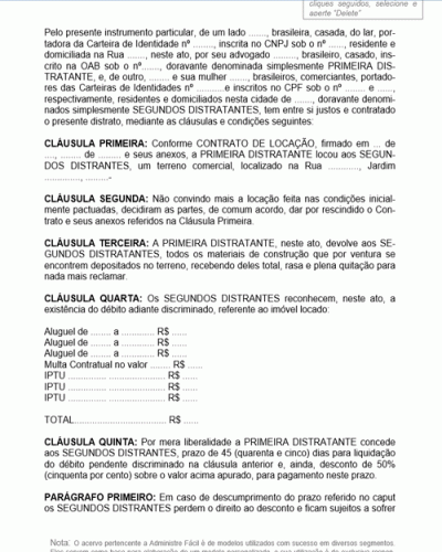 Modelo de Contrato de Rescisão de Locação de Terreno Comercial