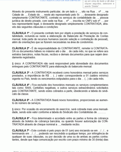 Modelo de Contrato de Serviços Contábeis