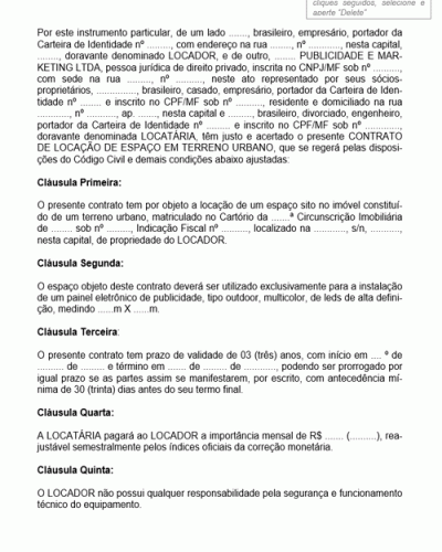 Modelo de Contrato de Locação de Espaço em Área Urbana