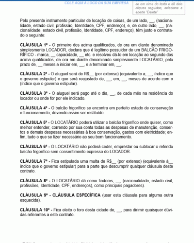 Modelo de Contrato de Locação de Coisas