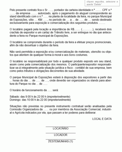 Modelo de Contrato de Locação de Stand para Exposição e Venda de Diversos Produtos em Feira