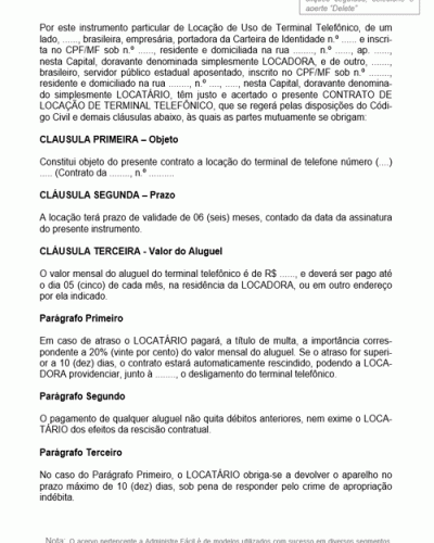 Modelo de Contrato de Locação de Uso de Terminal Telefônico