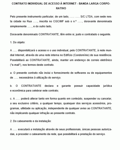 Modelo de Contrato de Acesso à Internet - Banda Larga Corporativo